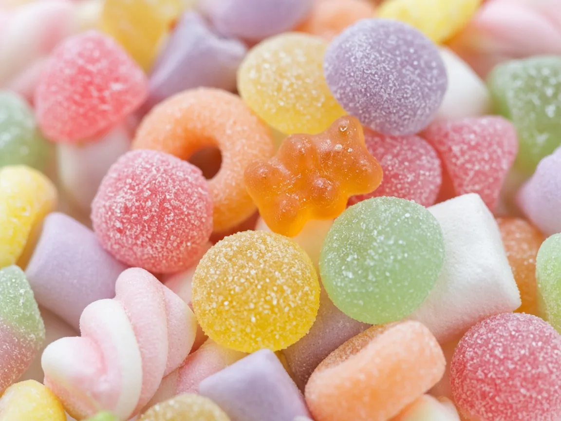 Colourful gummy sweets for family tasting