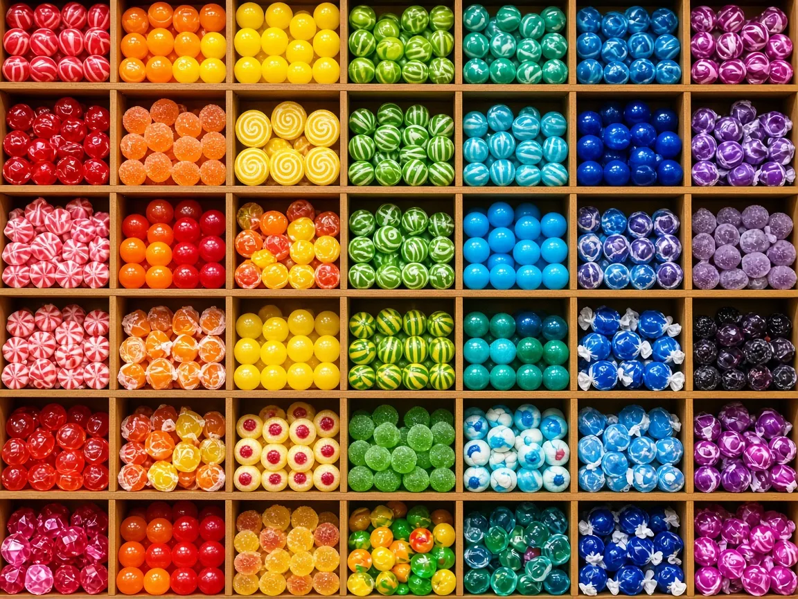 Colourful candy wall display in the shop