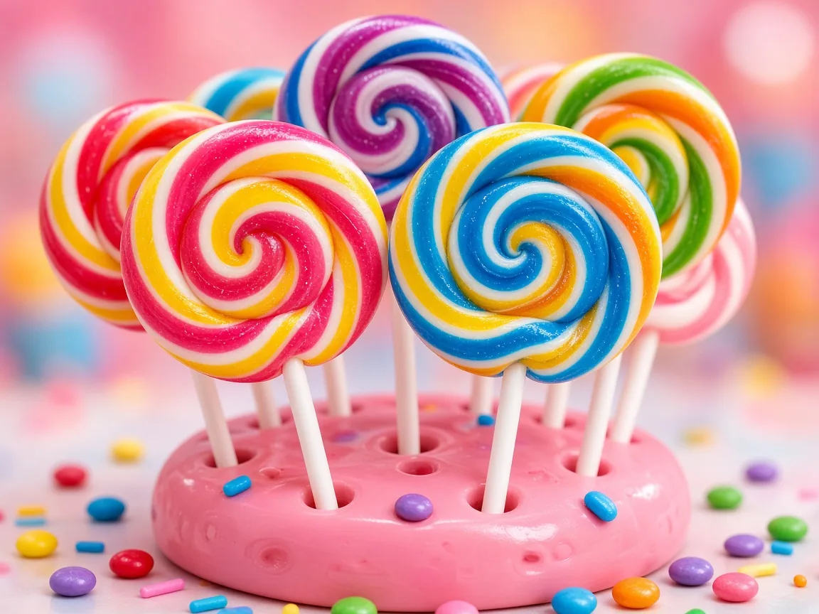 Bright swirly lollipops display